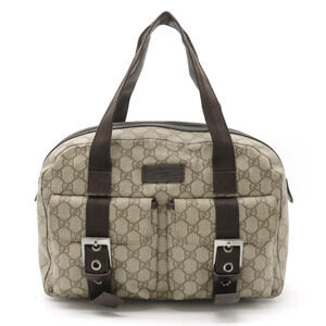 Gucci GG Supreme Handbag Boston Bag Leather Beige Brown Cream